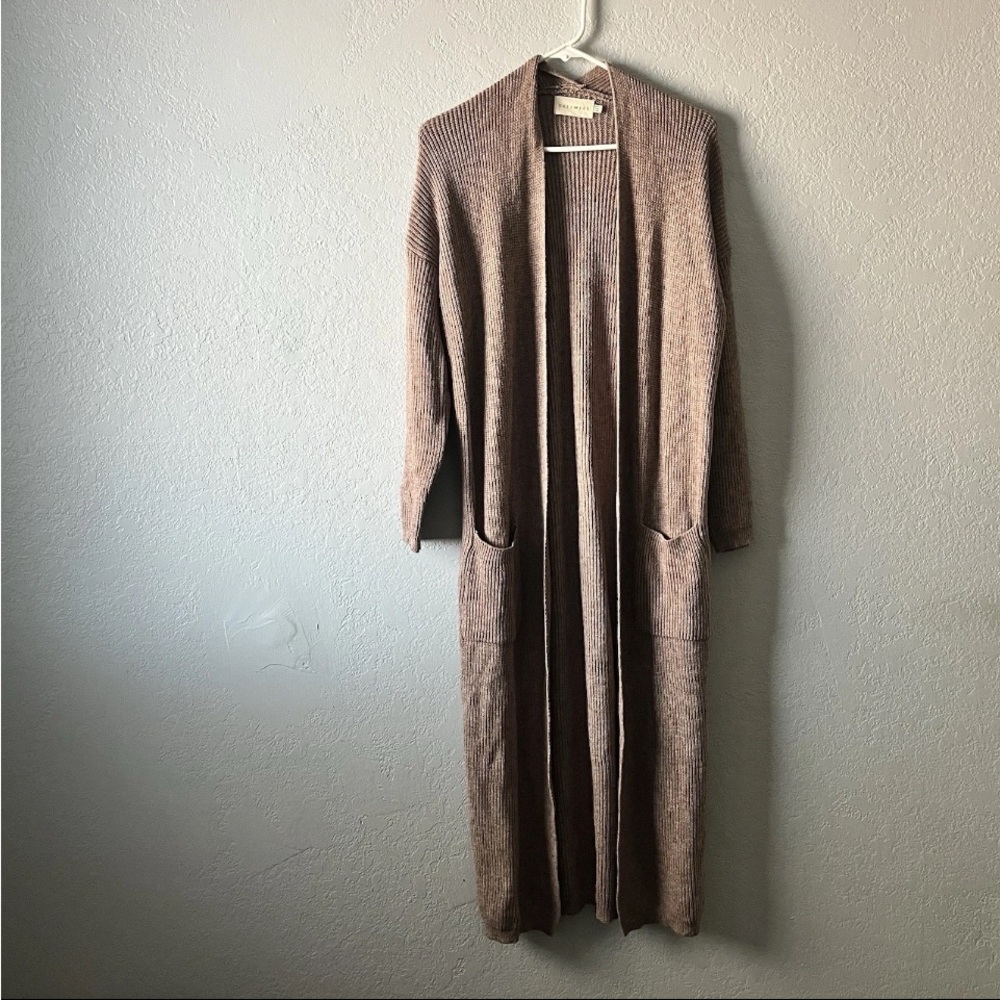 Dreamers Womens Sz XS Open Front Knit Cardigan Sweater Beige w/Pockets